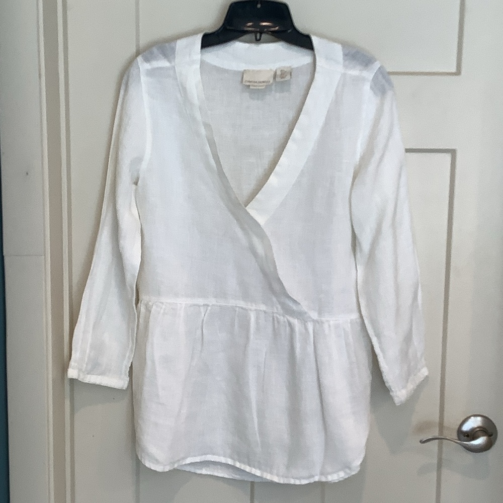 Cynthia Rowley White Linen Wrap Peplum Tunic